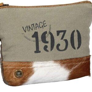 Myra Bag  S1291 Eau De Nil Small Bag/Wristlet  Leather, Canvas, Hair  NWT